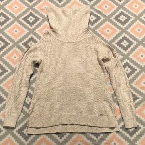 Hollister Women's Beige Turtleneck Open Shoulder Knit Sweater Size Small